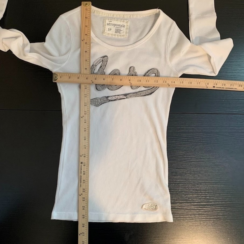 Aeropostale Y2K Waffle Knit White Long Sleeve Shirt Logo Preppy Women's Small - Picture 8 of 8